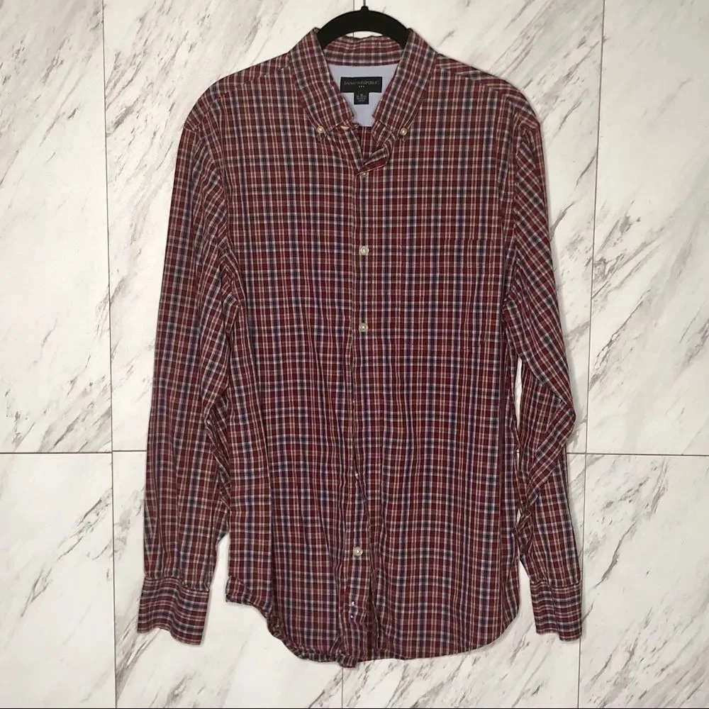 Banana Republic Classic Plaid Poplin Long Sleeve Button-Down Dress Shirt Size M